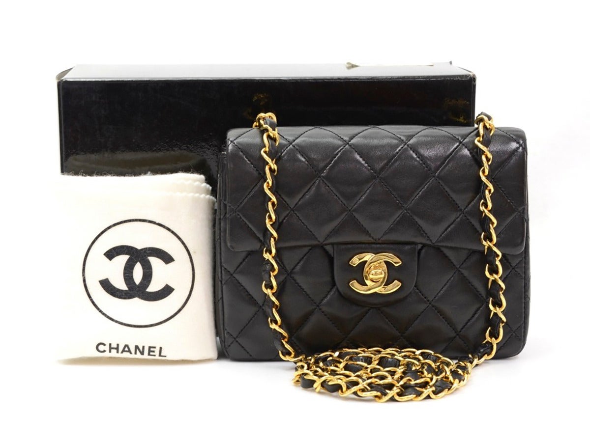 1990s Chanel Black Quilted Leather Mini Flap Bag 6