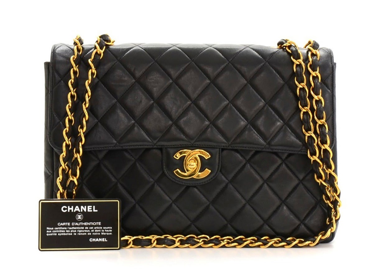 1990s Chanel Black Quilted Leather Jumbo Maxi Flap Bag 6
