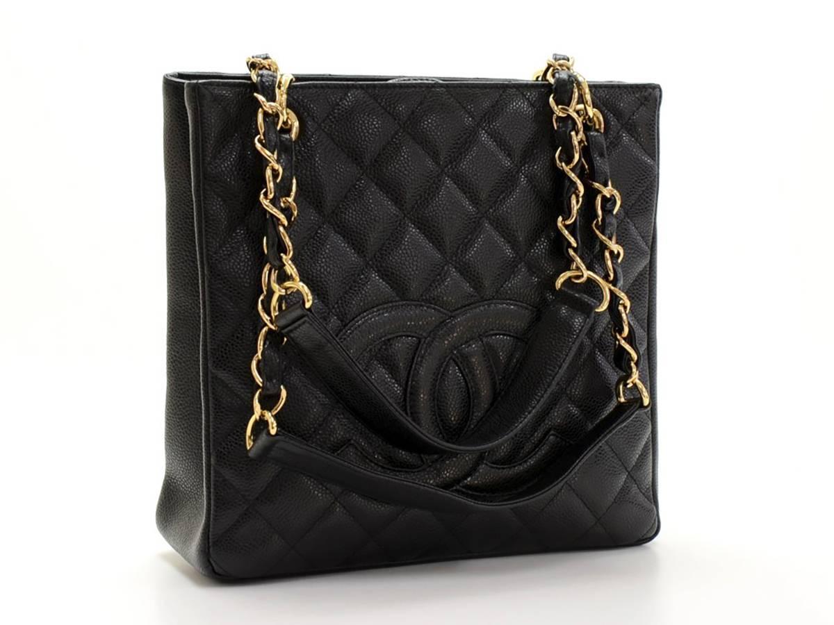 2004 Chanel Black Caviar Leather Shoulder Shopping Tote at 1stDibs