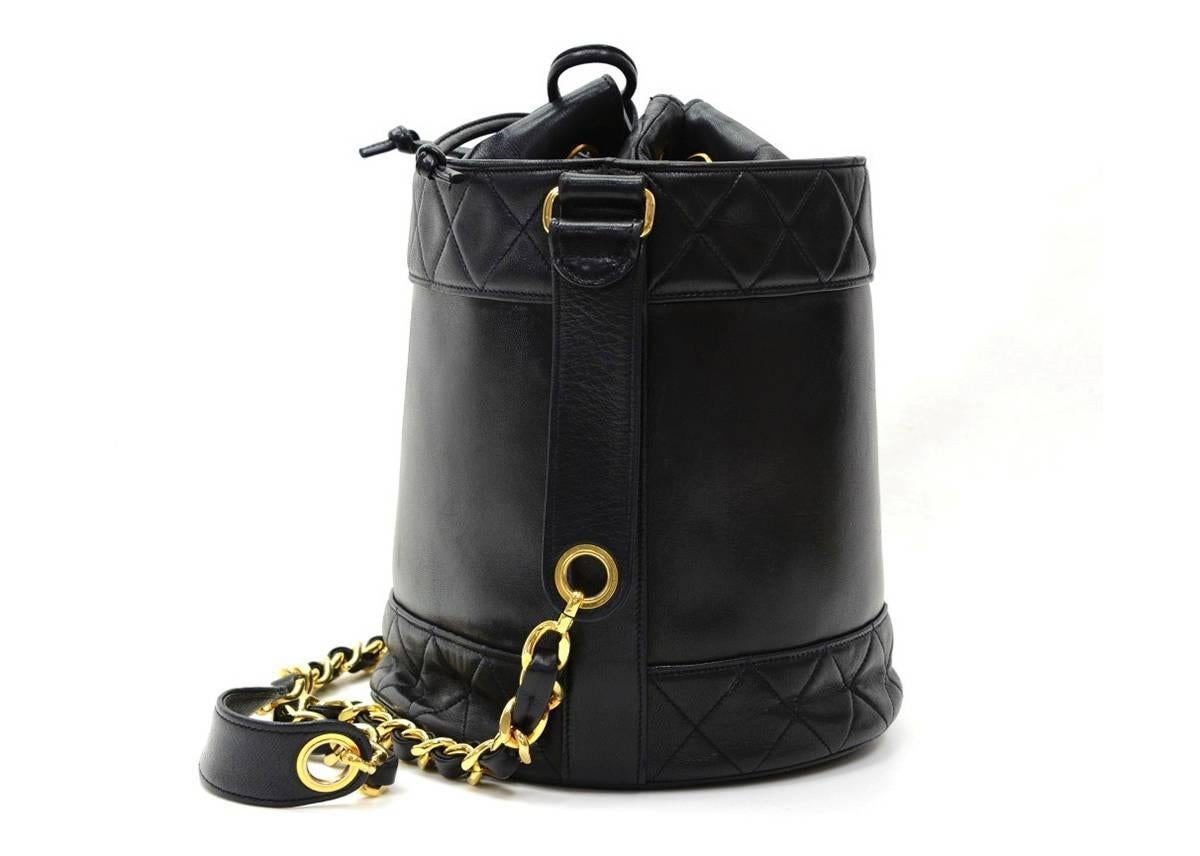Women's 1990s Chanel Black Lambskin Drawstring Bucket Bag