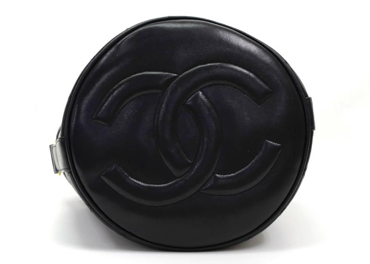1990s Chanel Black Lambskin Drawstring Bucket Bag 1