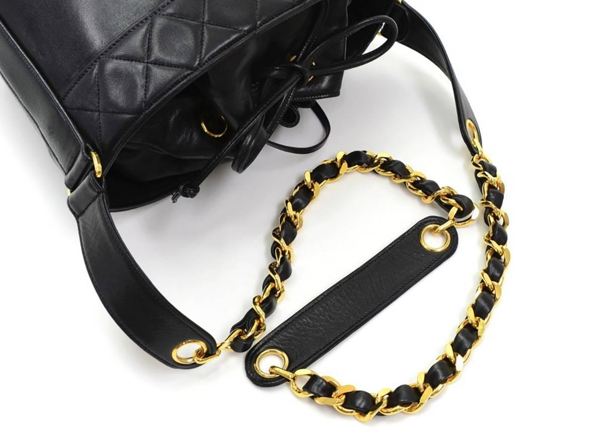 1990s Chanel Black Lambskin Drawstring Bucket Bag 2