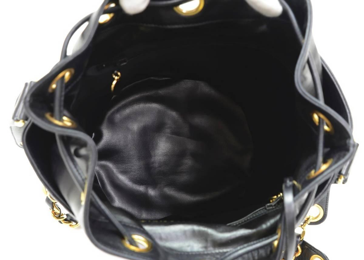1990s Chanel Black Lambskin Drawstring Bucket Bag 5