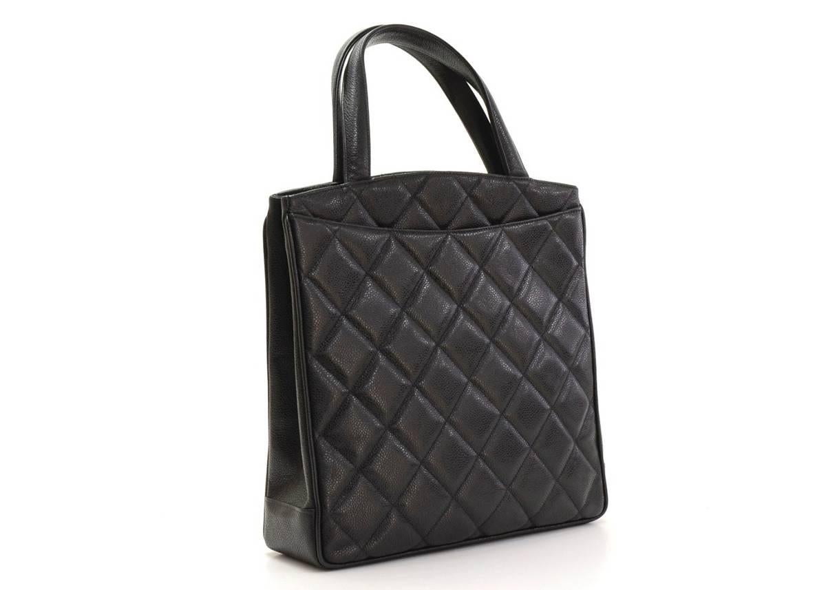 1990s Black Quilted Caviar Leather CC Tote In Excellent Condition In Bishop's Stortford, Hertfordshire
