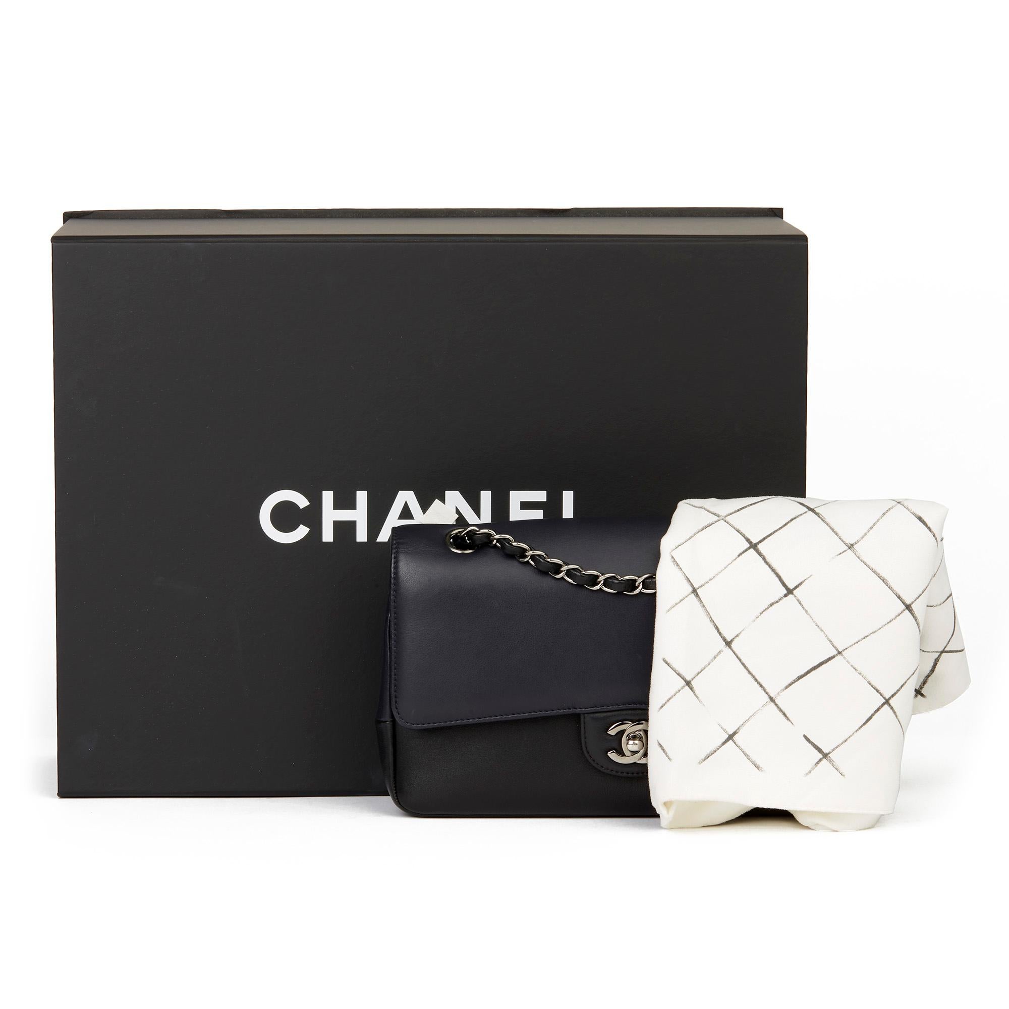 2017 Chanel Navy & Black Smooth Calfskin Pure Medium Classic Double Flap Bag 5