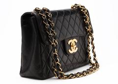 1990s Chanel Black Quilted Lambskin Jumbo XL Flap Bag