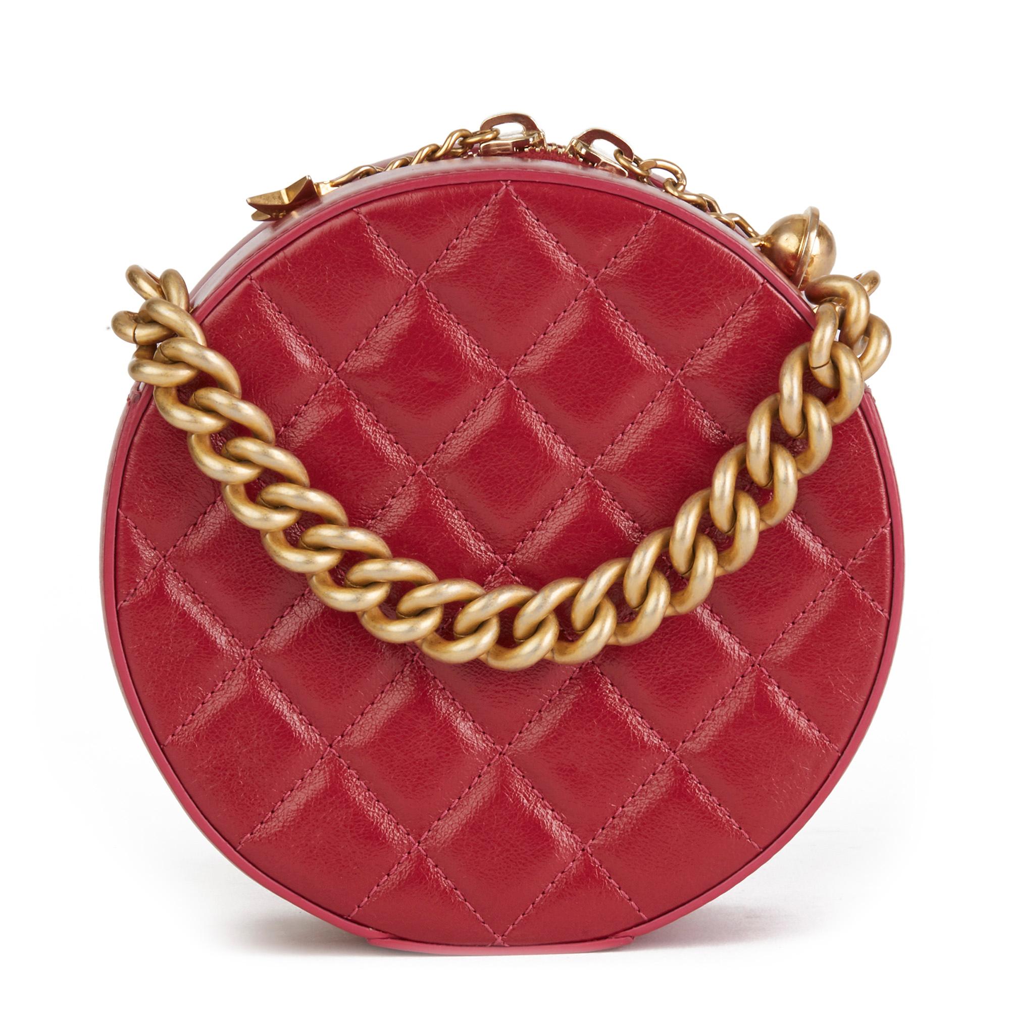 2018 Chanel Raspberry Glazed Calfskin Leather Round as Earth Bag  2