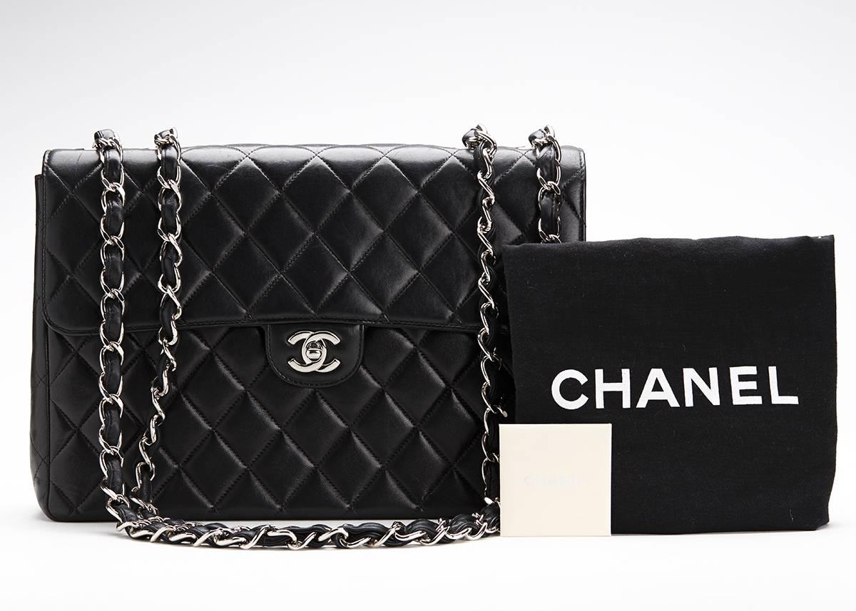 2000s Chanel Black Quilted Lambskin Jumbo Flap Bag 6