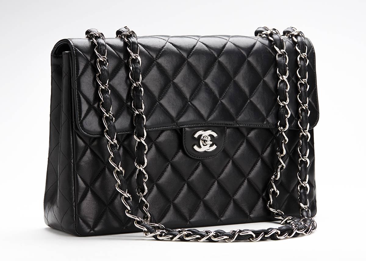 2000s Chanel Black Quilted Lambskin Jumbo Flap Bag In Excellent Condition In Bishop's Stortford, Hertfordshire