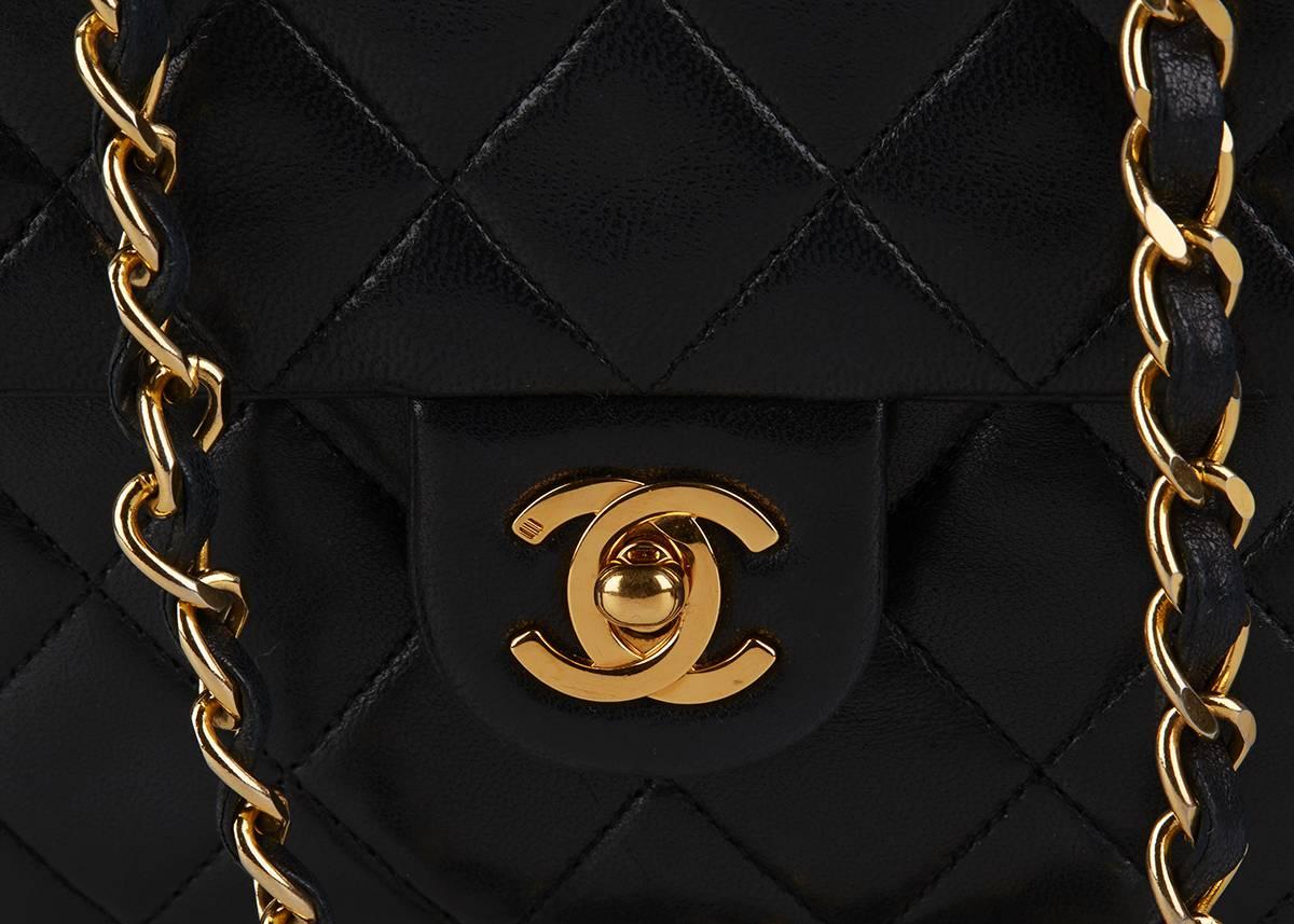 1990s Chanel Black Quilted Lambskin Vintage Single Flap Bag 2