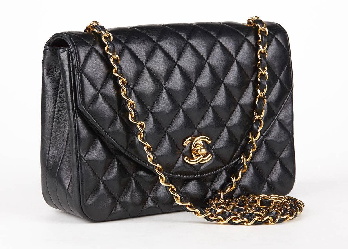 This ladies Chanel Single Flap Bag is primarily made from black lambskin leather complimented by gold hardware. This bag is in excellent pre-owned condition accompanied by Authenticity card. Circa 1989. Our  reference is HB123 should you need to