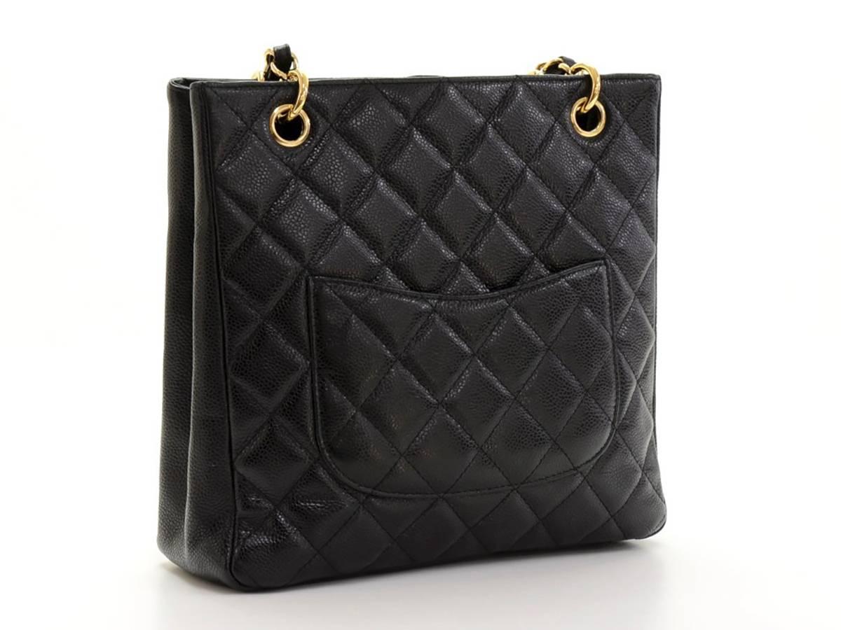 Women's 2000s Chanel Black Quilted Caviar Leather Petite Shopping Tote PST