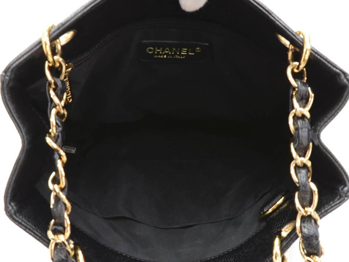 2000s Chanel Black Quilted Caviar Leather Petite Shopping Tote PST 5
