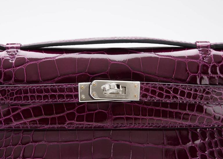 Hermes Cassis Purple N5 Crocodile Alligator Kelly 25 Bag Pochette