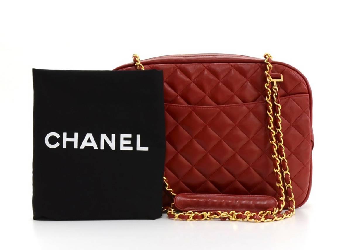 1990s Chanel Red Lambskin Vintage Timeless Shoulder Bag 6