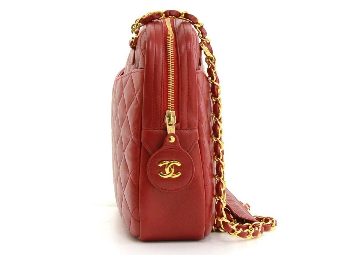 Women's 1990s Chanel Red Lambskin Vintage Timeless Shoulder Bag