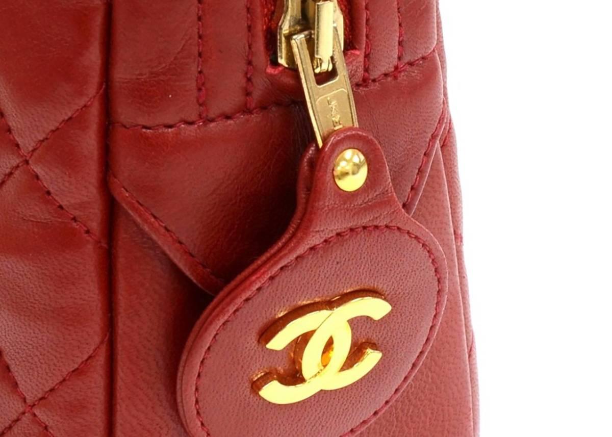 1990s Chanel Red Lambskin Vintage Timeless Shoulder Bag 2