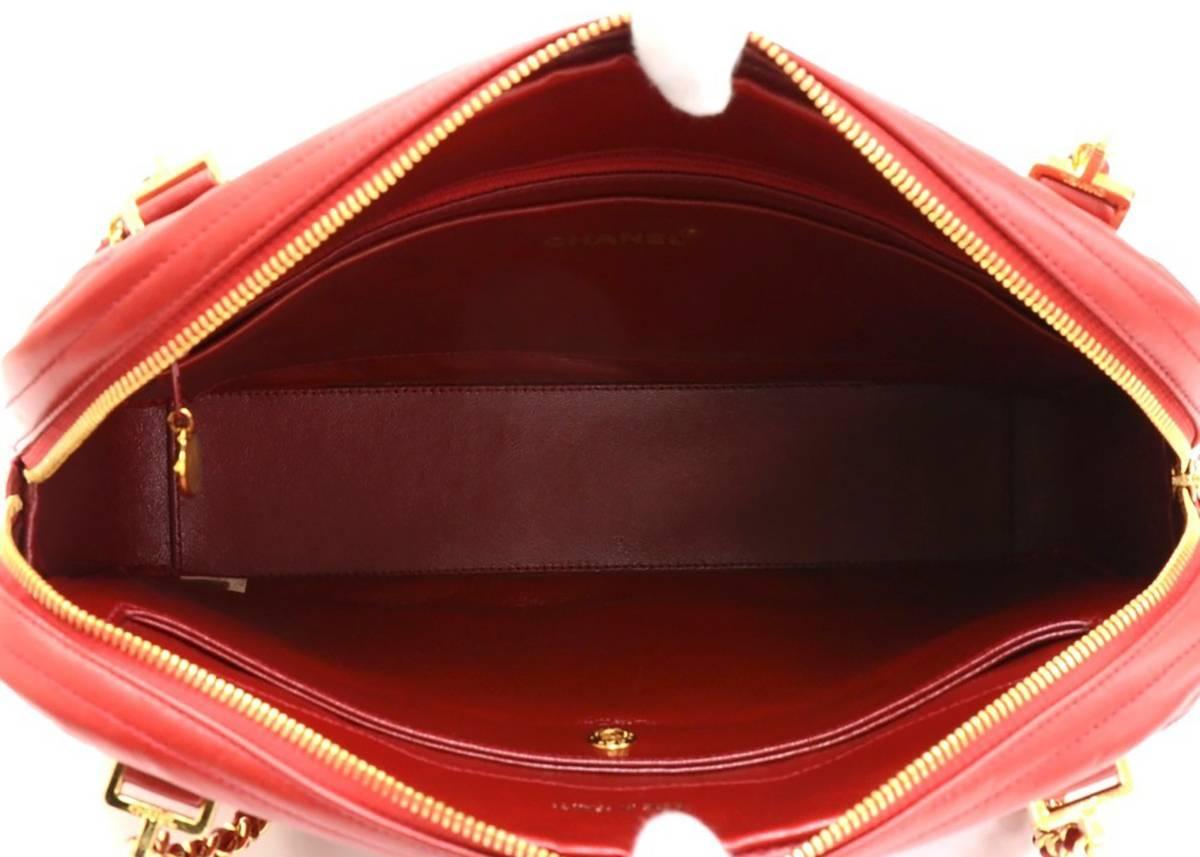 1990s Chanel Red Lambskin Vintage Timeless Shoulder Bag 4