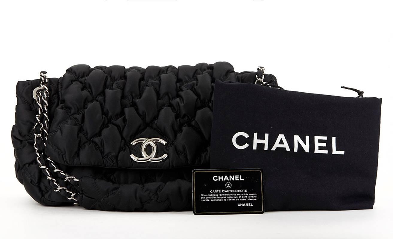 2000's Chanel Black Bubble Quilted Nylon Single Flap Bag 3