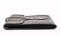 1980s Hermes Black Ostrich Leather Vintage Jige GM Clutch