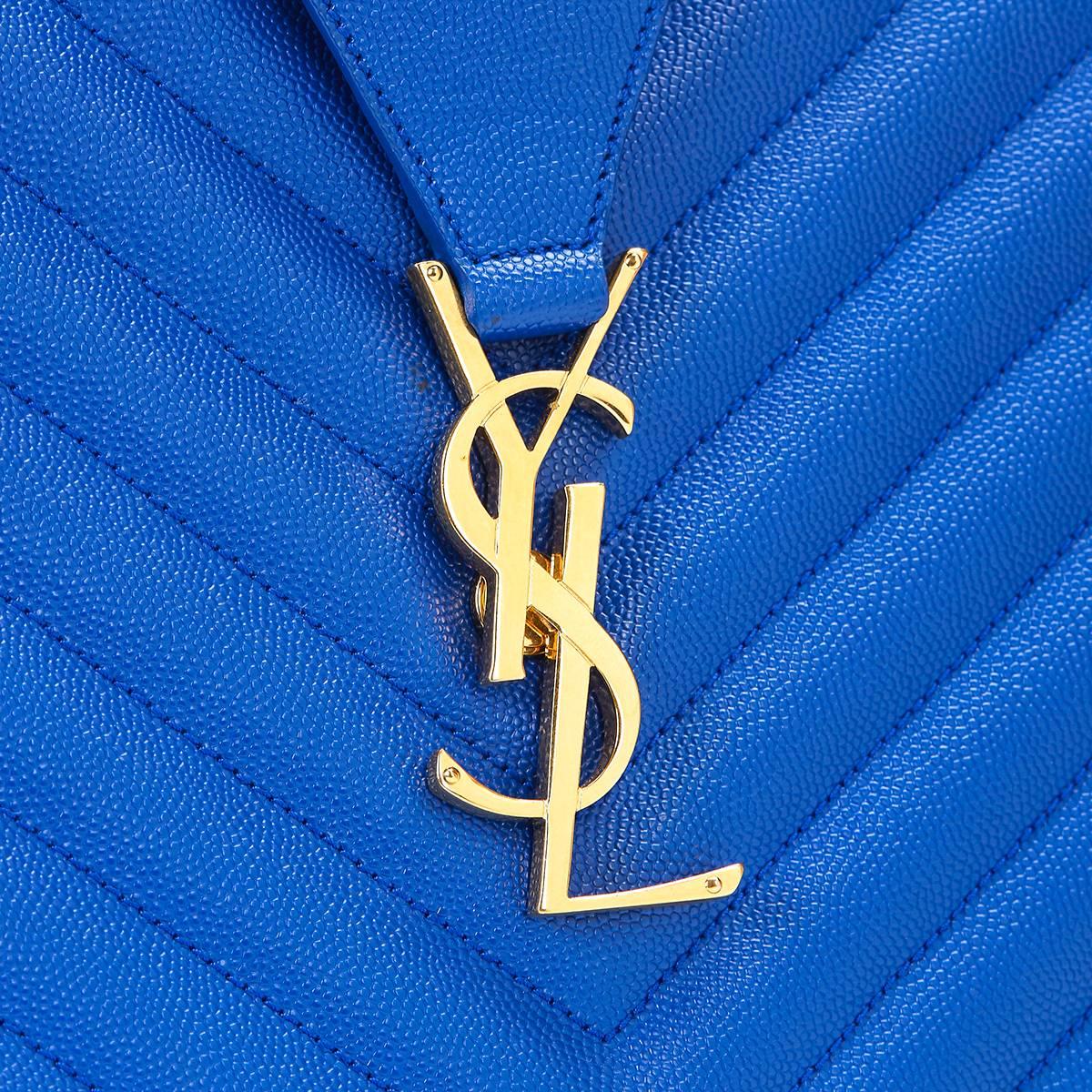 2014 Saint Laurent Electric Blue Textured Calfskin Large Monogram Tote 4