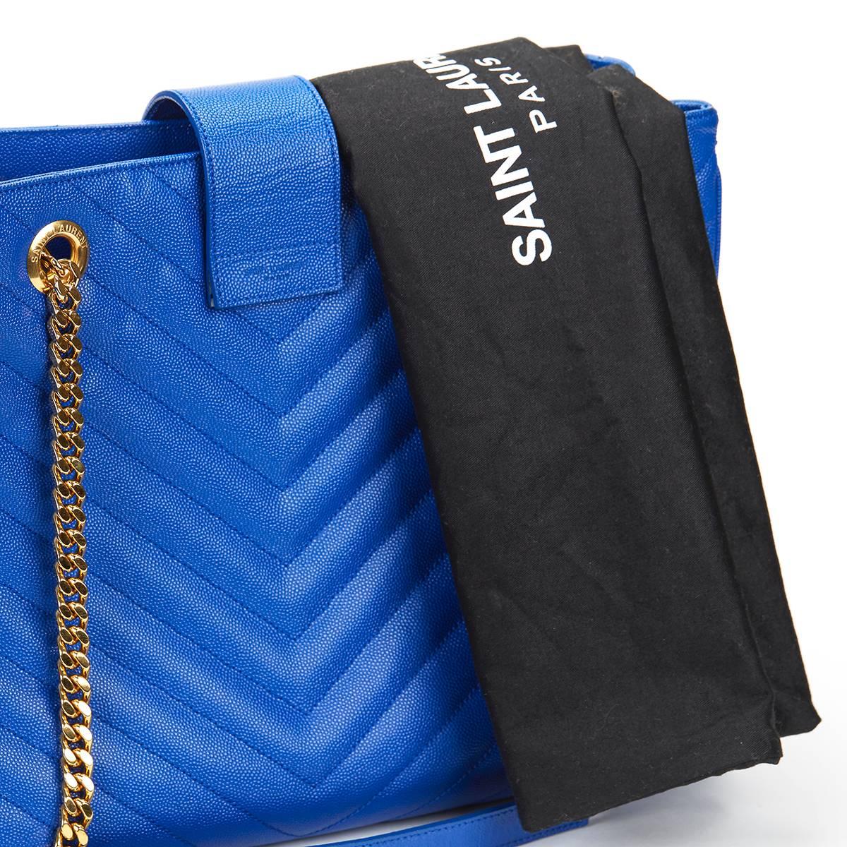 2014 Saint Laurent Electric Blue Textured Calfskin Large Monogram Tote 6