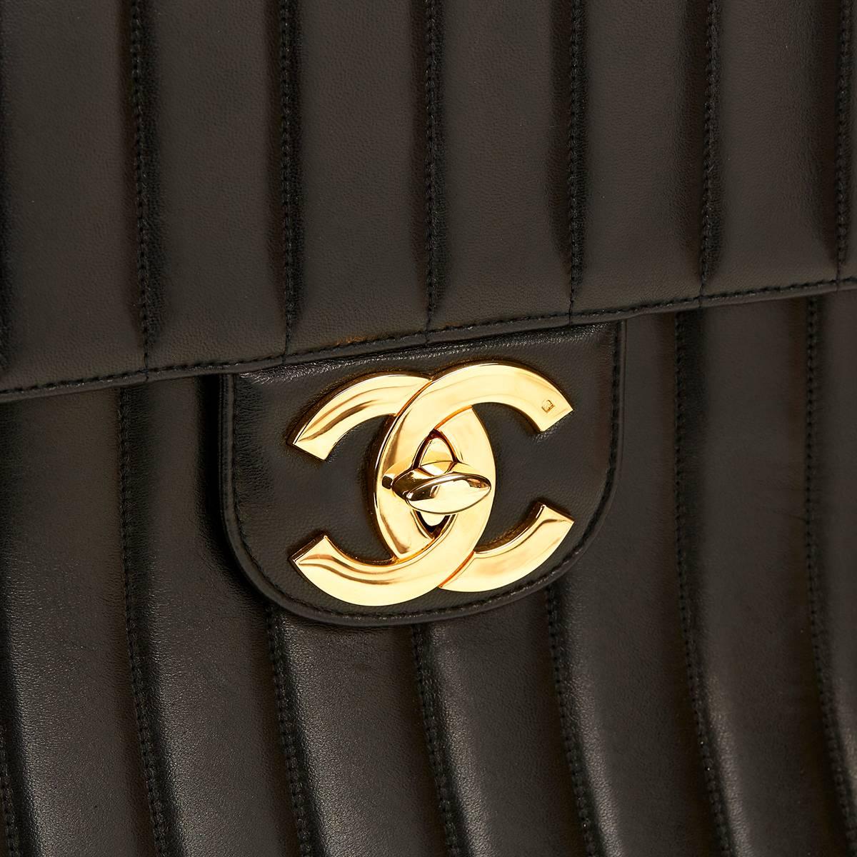 1990s Chanel Black Vertical Quilted Lambskin Vintage Maxi Jumbo XXL Flap Bag 4