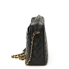 1990s Chanel Black Quilted Caviar Leather Vintage Camera Bag