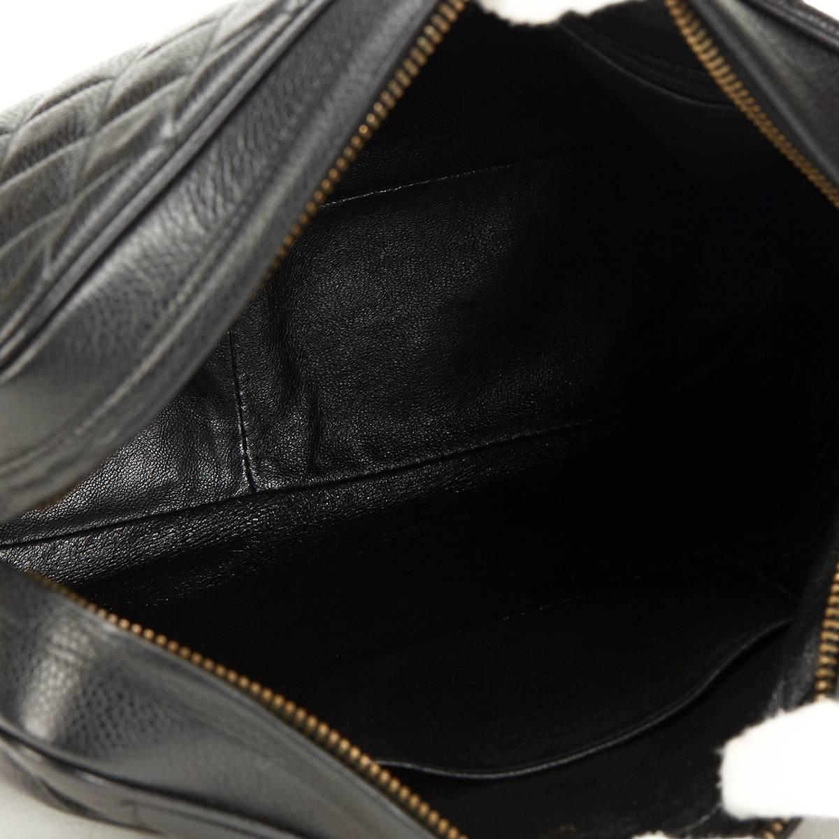 1990s Chanel Black Quilted Caviar Leather Vintage Camera Bag 2