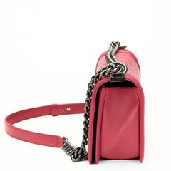 2014 Chanel Fuchsia Pink Quilted Calfskin Medium Le Boy