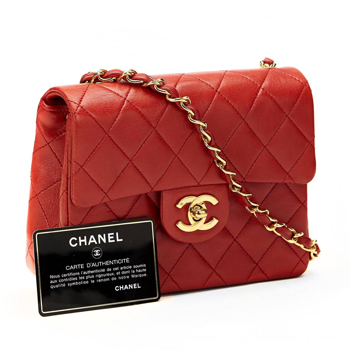 1980s Chanel Red Quilted Lambskin Vintage Mini Flap Bag 3
