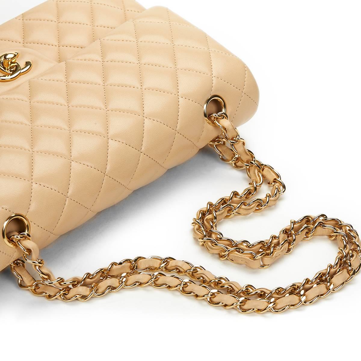 2012 Chanel Beige Quilted Lambskin Classic Double Flap Bag 5