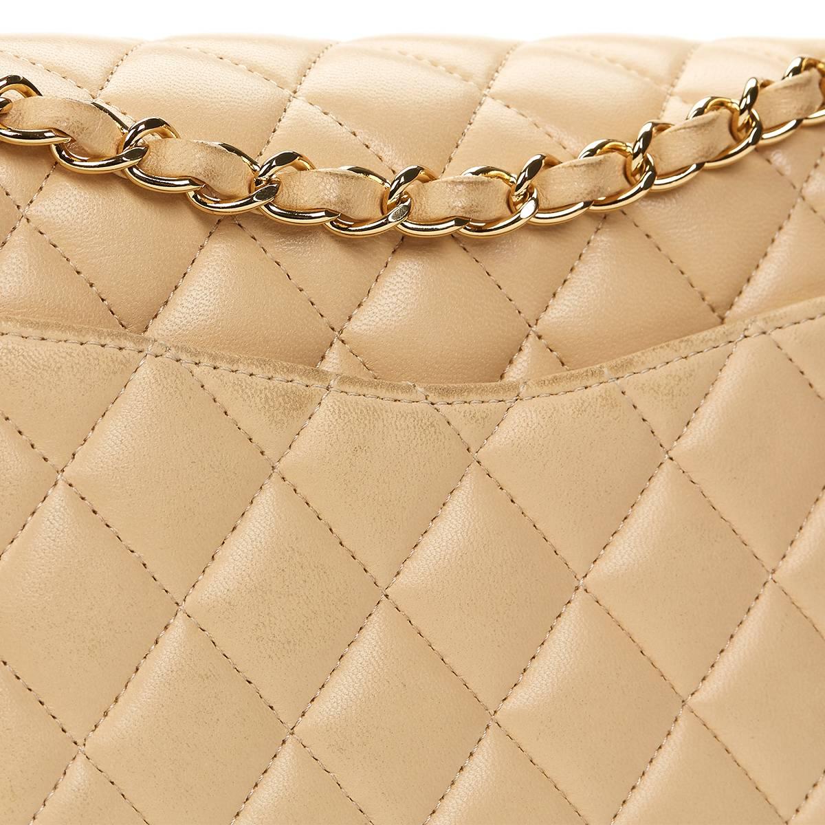 2012 Chanel Beige Quilted Lambskin Classic Double Flap Bag 4