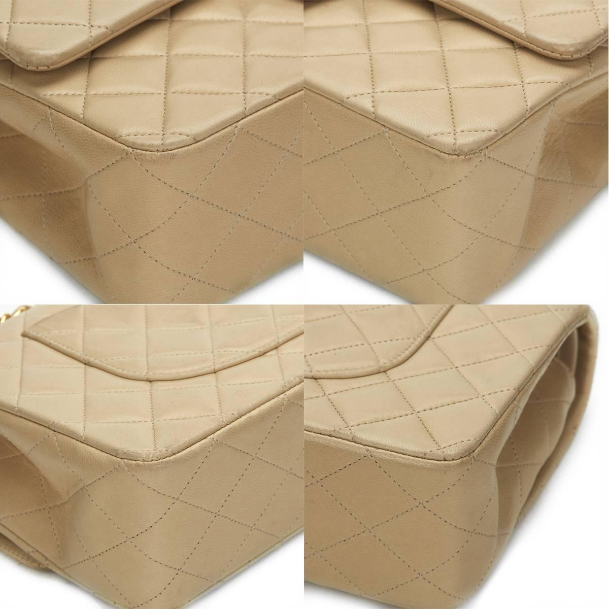 1990s Chanel Beige Quilted Lambskin Vintage Medium Classic Double Flap Bag 4