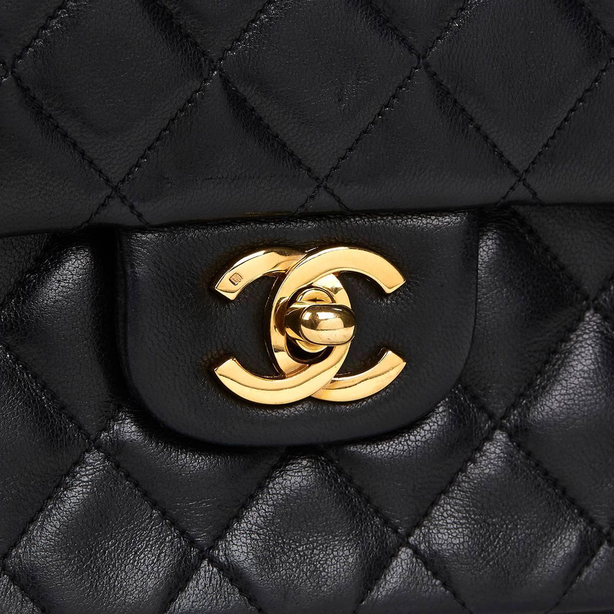 Chanel Black Quilted Lambskin Vintage Small Classic Double Flap Bag 1980s  2