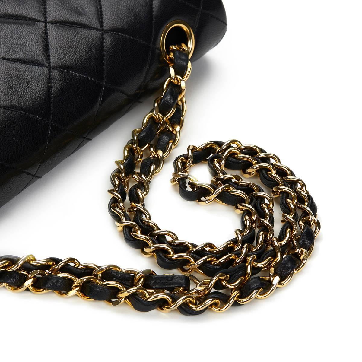 Chanel Black Quilted Lambskin Vintage Small Classic Double Flap Bag 1980s  1