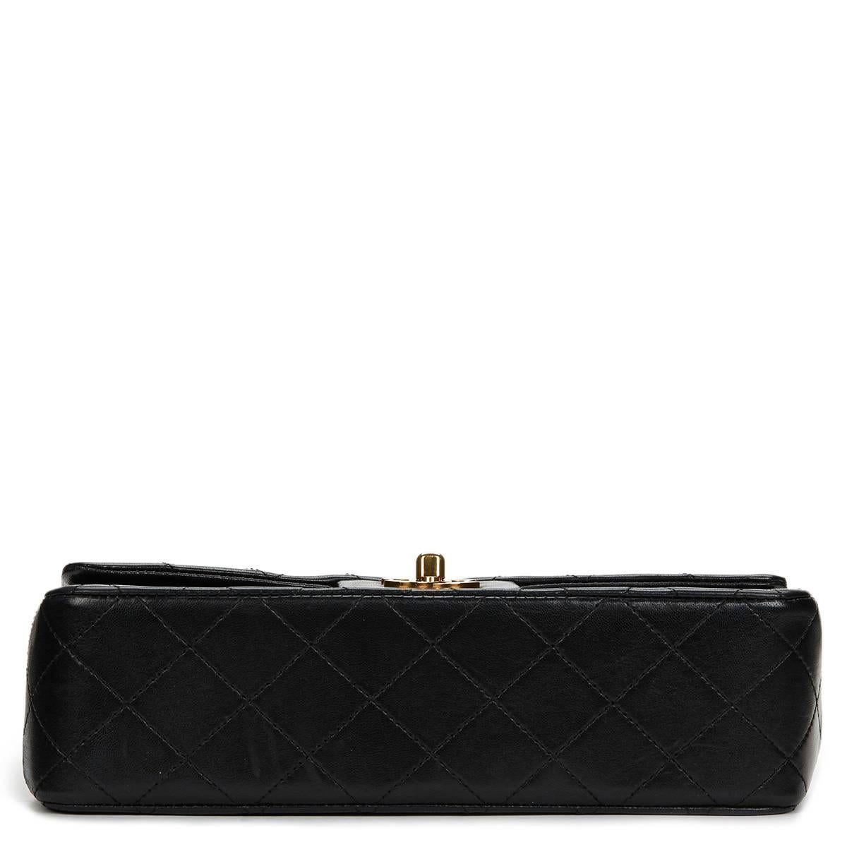 Chanel Black Quilted Lambskin Vintage Small Classic Double Flap Bag 1980s 1