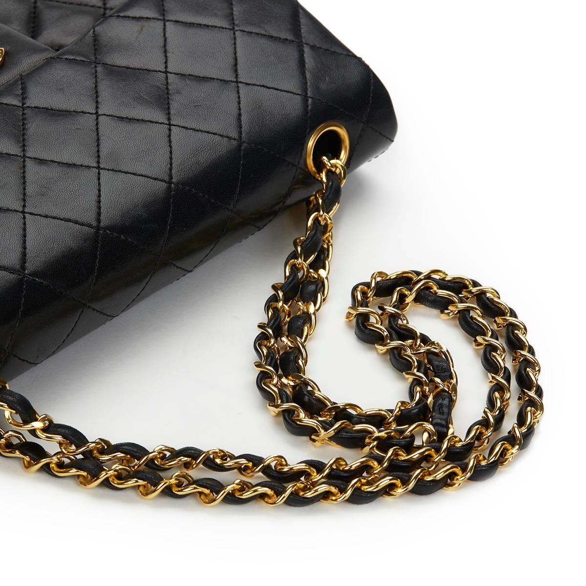 Chanel Black Quilted Lambskin Vintage Small Classic Double Flap Bag 1980s 5