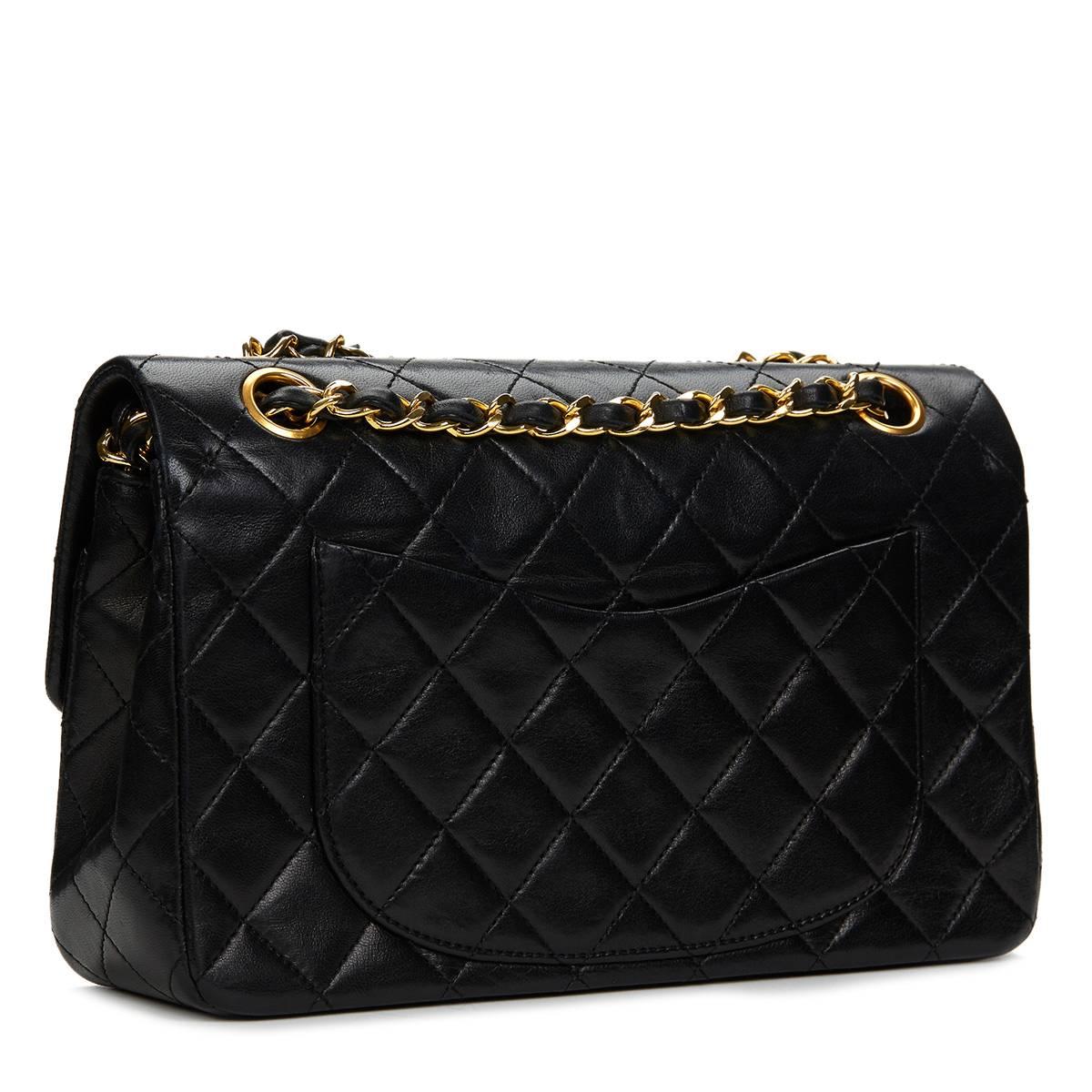 Women's Chanel Black Quilted Lambskin Vintage Small Classic Double Flap Bag 1980s
