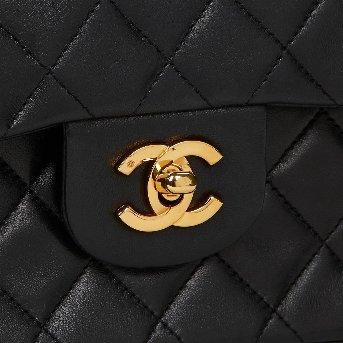 Chanel Black Quilted Lambskin Vintage Small Classic Double Flap Bag 1980s 6