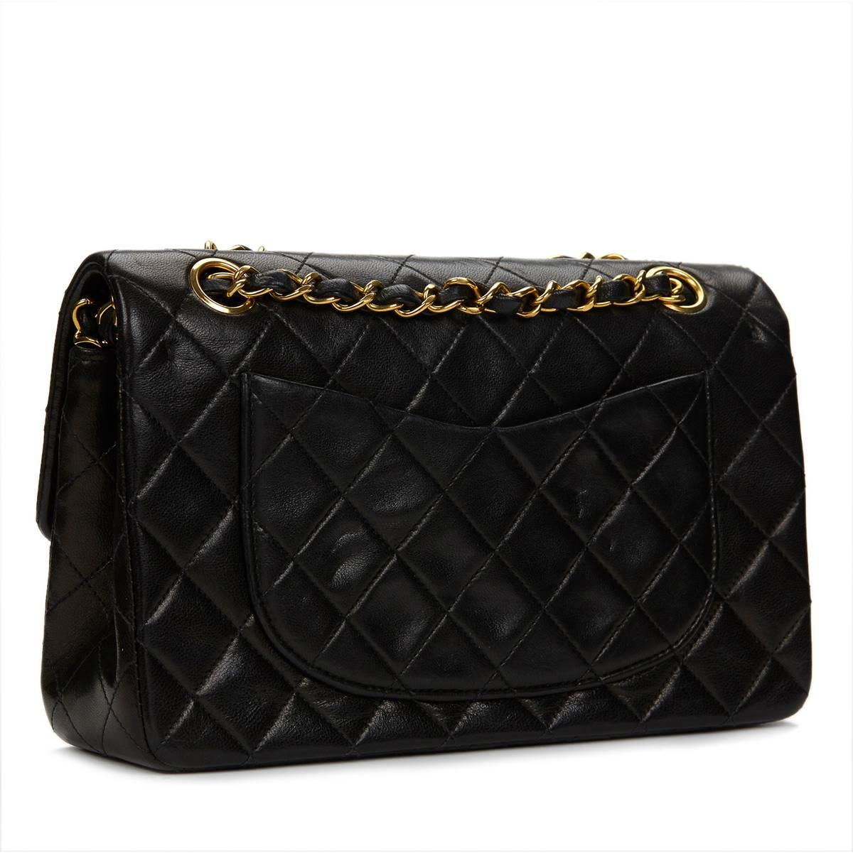 1990s Chanel Black Quilted Lambskin Vintage Small Classic Double Flap Bag 3