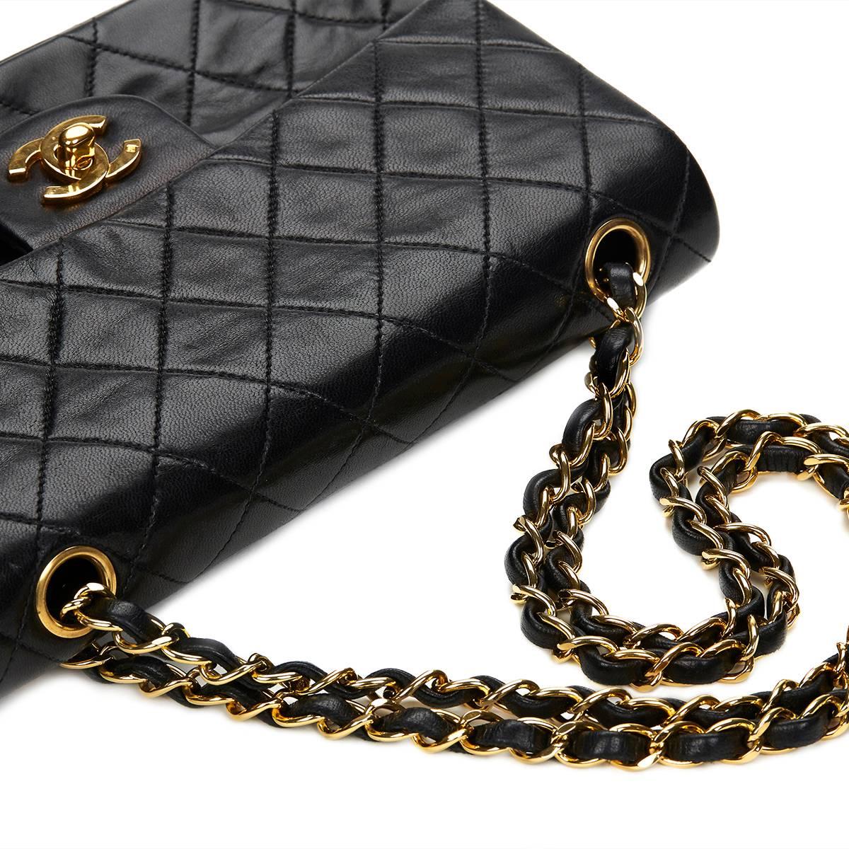 Chanel Black Quilted Lambskin Vintage Small Classic Double Flap Bag 1990s  3