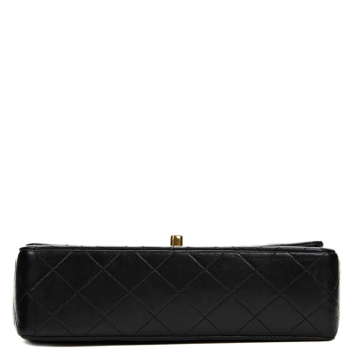 Chanel Black Quilted Lambskin Vintage Small Classic Double Flap Bag 1990s  1