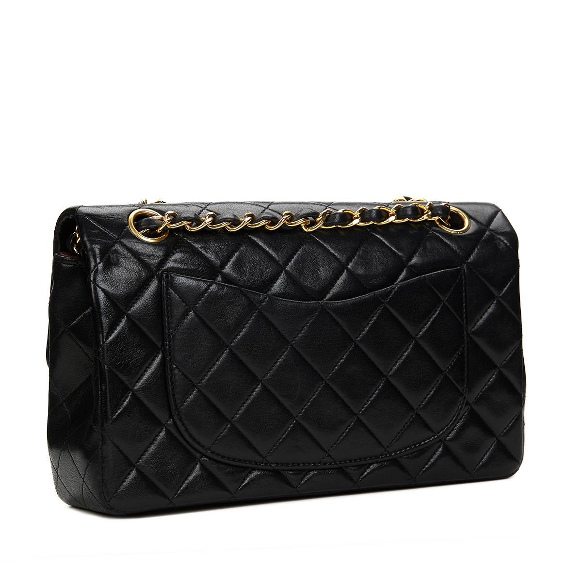 Women's Chanel Black Quilted Lambskin Vintage Small Classic Double Flap Bag 1990s 