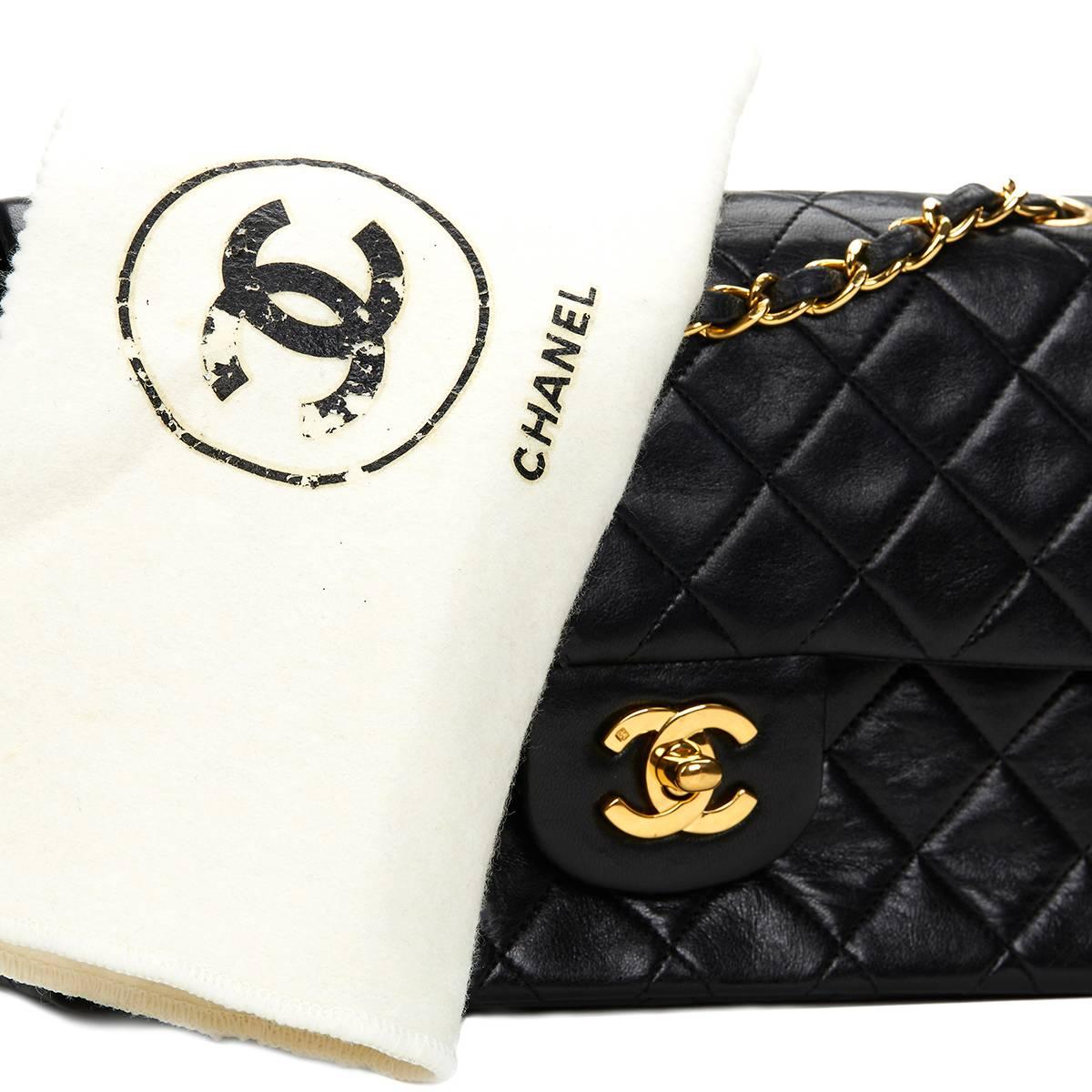 Chanel Black Quilted Lambskin Vintage Small Classic Double Flap Bag 1990s  6