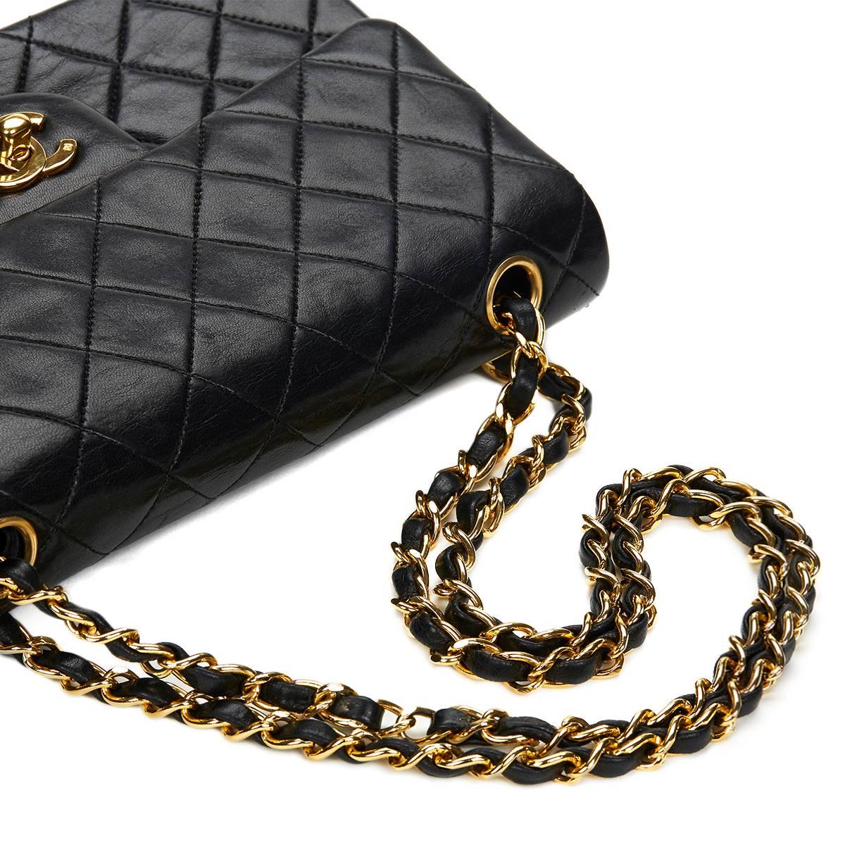 Chanel Black Quilted Lambskin Vintage Small Classic Double Flap Bag 1990s  5