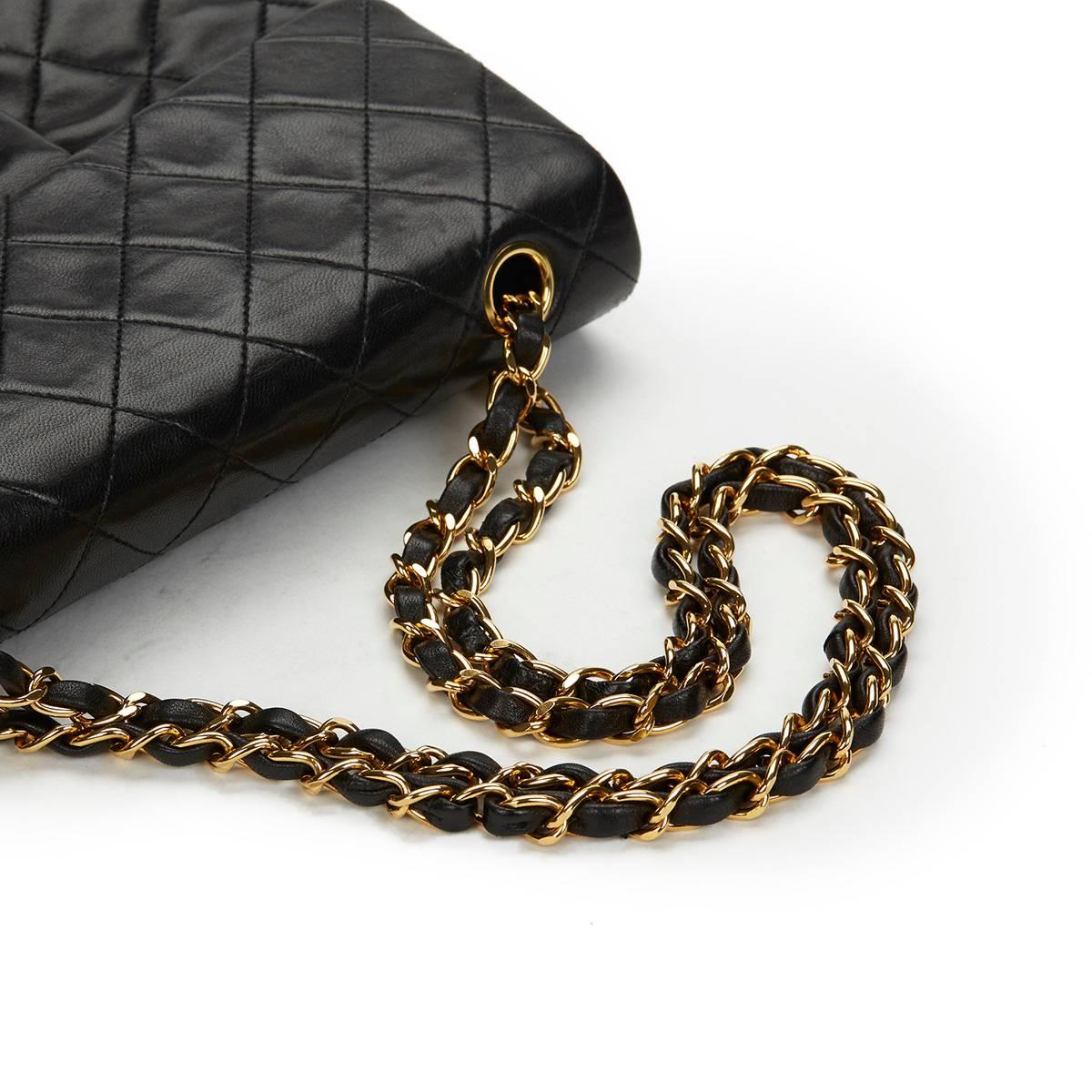 Women's 1990s Chanel Black Quilted Lambskin Vintage Small Classic Double Flap Bag