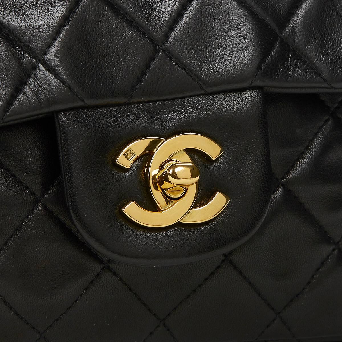 1990s Chanel Black Quilted Lambskin Vintage Small Classic Double Flap Bag 2