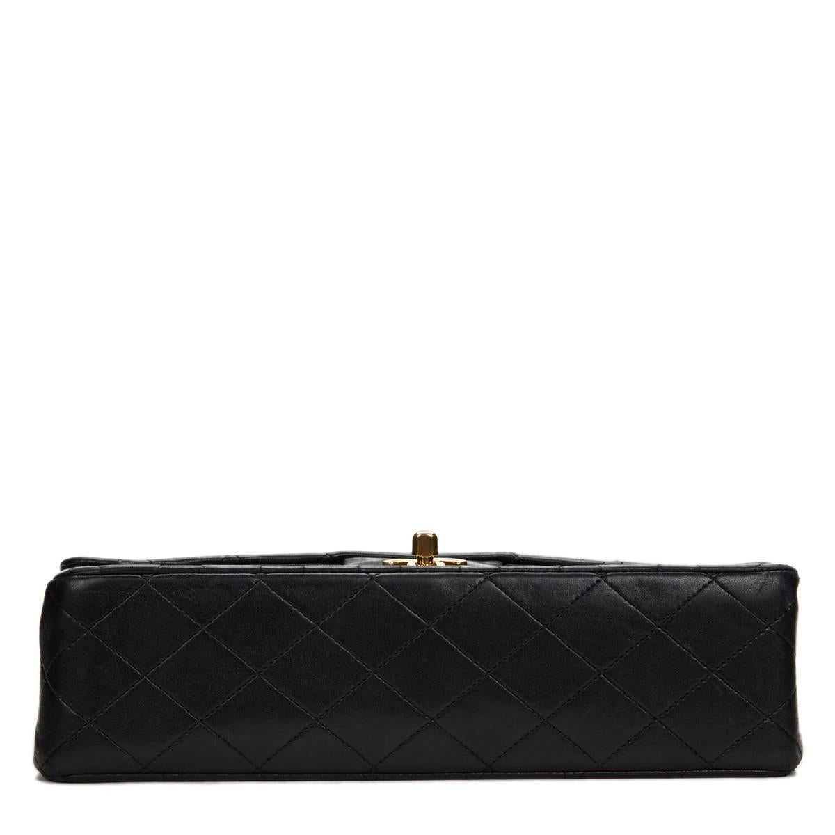 Chanel Black Quilted Lambskin Vintage Medium Classic Double Flap Bag 1980s  1