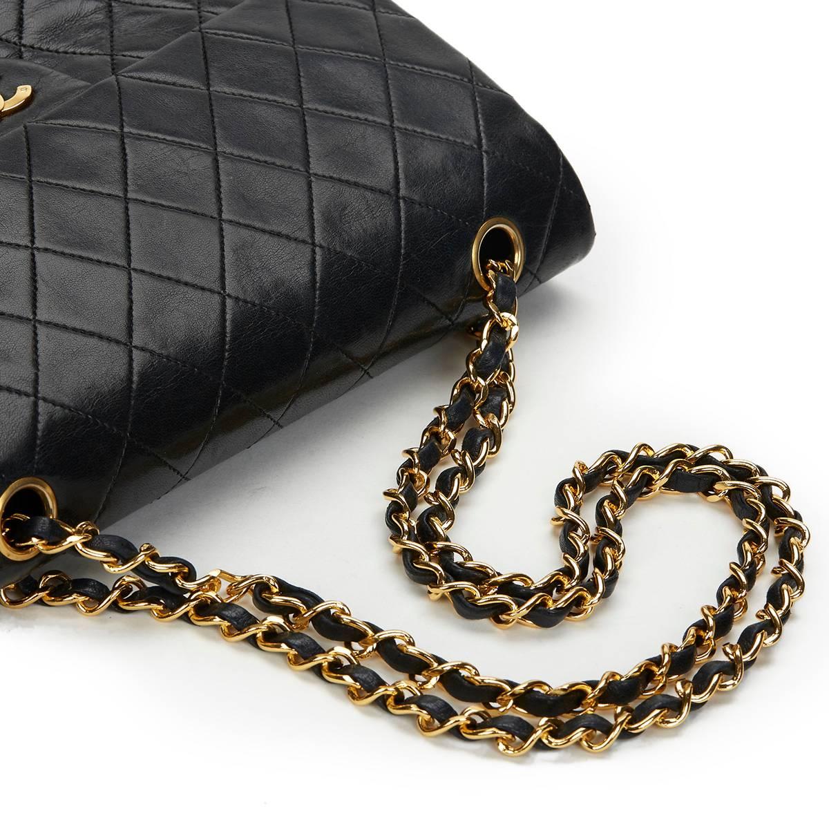 Chanel Black Quilted Lambskin Vintage Medium Classic Double Flap Bag 1980s  3